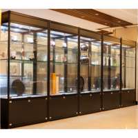 Aluminum frame modern black glass display cabinet with opening door and spotlights