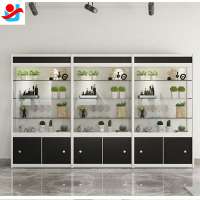 Hot sale silver titanium frame multi-layer tempered glass liquor display cabinet with led lighting